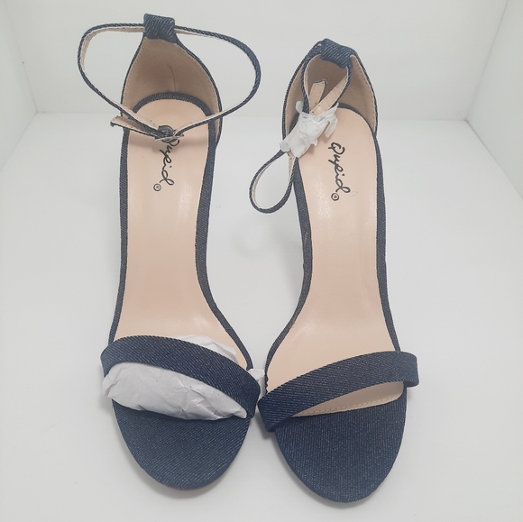 Qupid Ankle Straps Denim Heels NEW - Picture 4 of 9